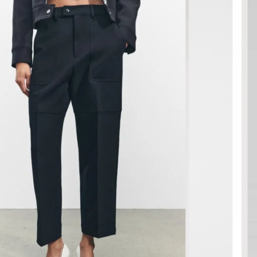 Zara Mid Rise Cargo Trouser Pant Black L